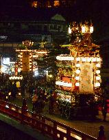 Lantern-lit floats drawn during Takayama Spring Festival
