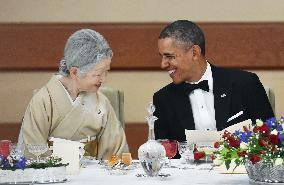 Obama, Empress Michiko chat at banquet in Tokyo