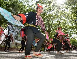 Dancers perform 'sparrow' dance in Sendai festival