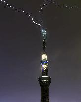 Lightning flashes above Tokyo Skytree on 2nd anniversary