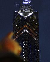 'Sazae-san' illuminations lit on Fukuoka Tower