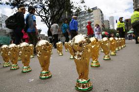 World Cup trophy money boxes in Bogota