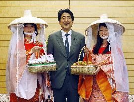PM Abe with 'Umemusume' from Wakayama Pref.