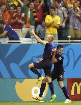 Dutch midfielder Robben celebrates after scoring 5th goal