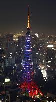 Tokyo Tower lit up in Japanese national soccer team's color