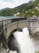 Kurobe Dam in Toyama Pref. begins water release