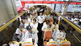 Open-top double-decker bus starts running in Osaka