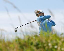 Japan's A. Miyazato tees off on 8th hole at British Open