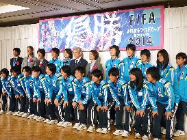 Japan teenage girls' soccer team celebrates championship