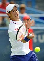 Nishikori hits return shot in 2nd round of Citi Open