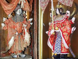'Benzaiten' statue before and after repair