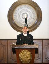 Outgoing Afghan President Karzai delivers speech