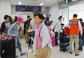 Toyama Airport lobby crowed with Taiwanese tourists