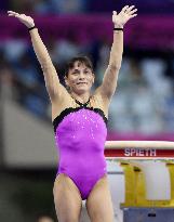 Uzbek gymnast reacts after vault final at Asian Games