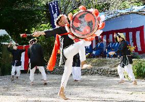 Masked men dance on Kagoshima Pref. island