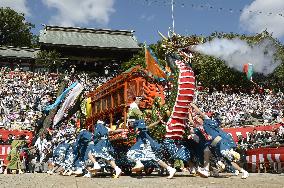 Dragon boat float at Nagasaki Kunchi Festival