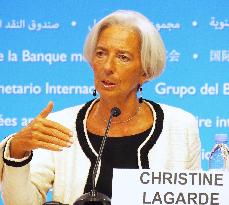 IMF chief Lagarde meets press in Washington