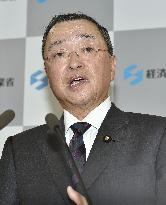 New industry minister Miyazawa attends press conference