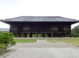 Repaired Shosoin treasure house in Nara shown to press