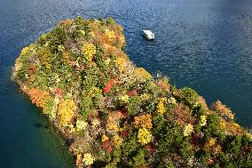 Autumn leaves on Lake Chuzenji peninsula