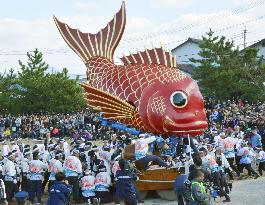 Colorful float paraded at southwestern Japan festival