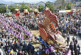 Massive floats paraded at southwestern Japan festival