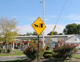 Road sign alerts motorists to Amish horse-drawn carts