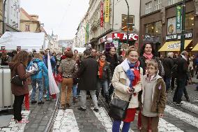 Czech citizens gather at place of Velvet Revolution