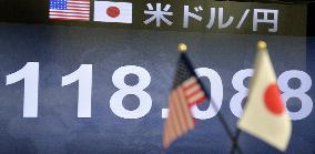Dollar rises in lower 118 yen range