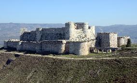 Desolate Crusader castle Crac des Chevaliers in Syria
