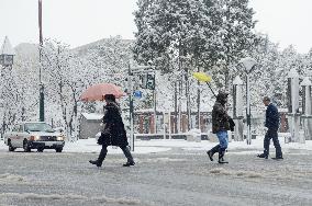 Northern Japan hit by strong wind, snow