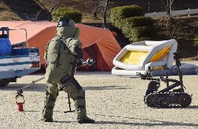 Bomb disposal drill using remote-controlled robot