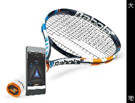 Tennis racket with play-tracking sensor on sale