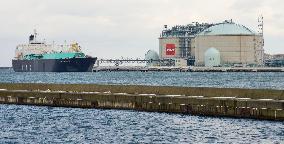 LNG ship docked at import base in Aomori, north Japan