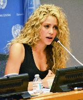 UNICEF Goodwill Ambassador Shakira speaks at U.N. headquarters