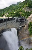 Annual water discharge begins at Kurobe Dam