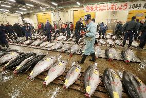 Tsukiji fish market holds final New Year auction