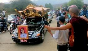 Funeral of woman killed by riot police in Myanmar