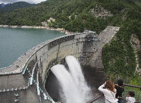 Annual water discharge begins at Kurobe Dam