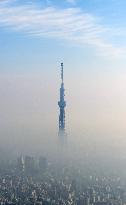 A foggy Tokyo aerial view