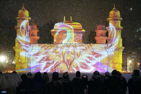 Image projected on snow sculpture in Sapporo