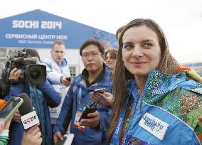 Isinbaeva speaks to reporters in Sochi