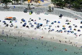 Crowded beach in Wakayama Pref.