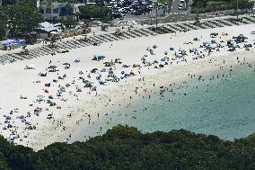 Crowded beach in Wakayama Pref.