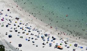 Crowded beach in Wakayama Pref.