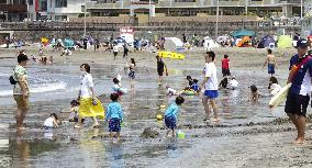 Crowded beach in Kanagawa Pref.