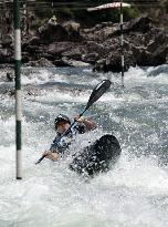 Canoe race on rapid-stream river in western Japan