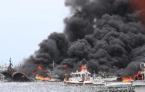 SOUTH KOREA-JEJU-FISHING BOATS-FIRE