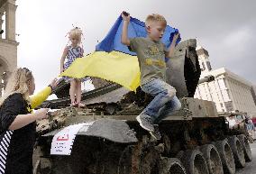 Destroyed Russian tank in Kyiv