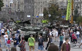 Destroyed Russian tanks on display in Kyiv